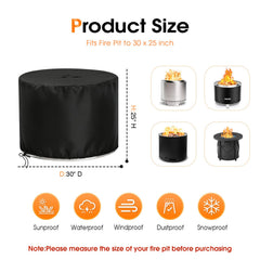 Rilime Fire Pit Cover 30 D x 25 H side view with drawstring