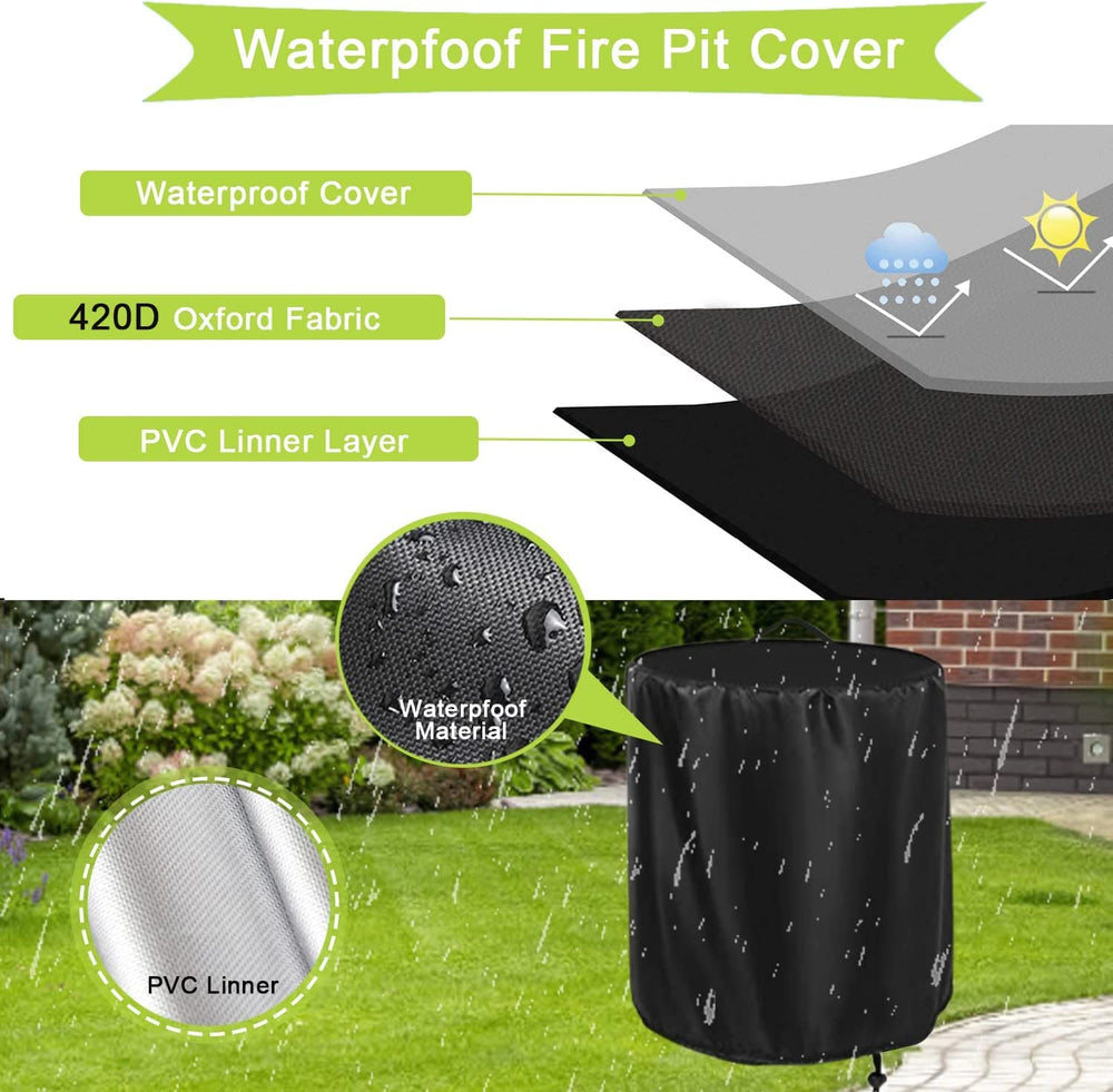 Rilime Fire Pit Cover 32 inch round black model side view
