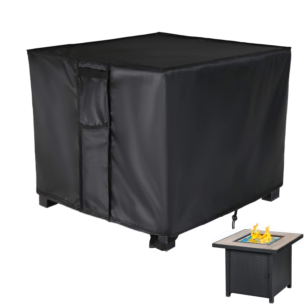 Rilime Square Fire Pit Cover front view, black