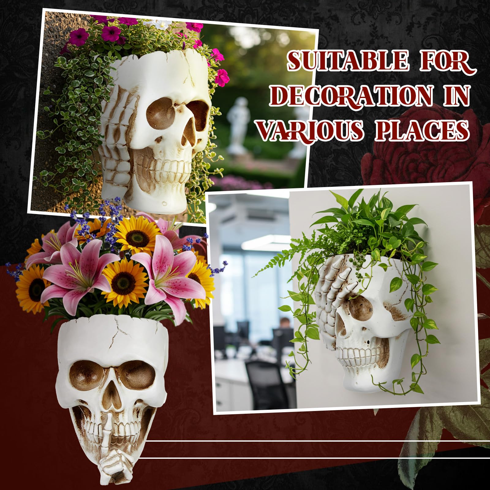 RimCereal Skull Planter close-up showing drainage hole