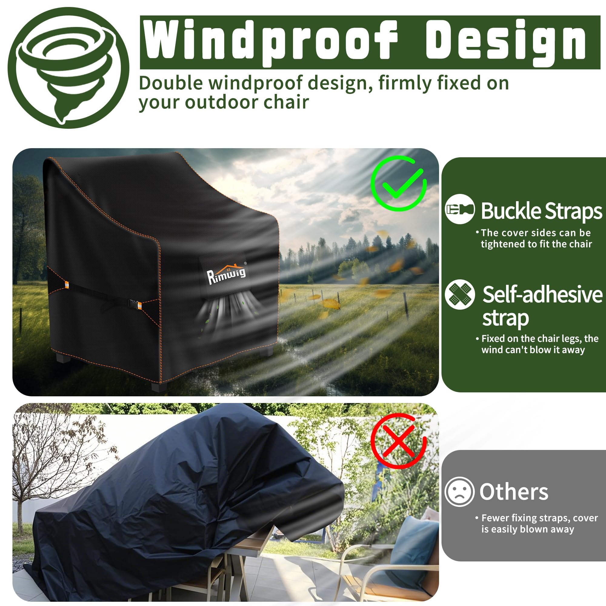 Rimwig patio chair cover in black on a chair
