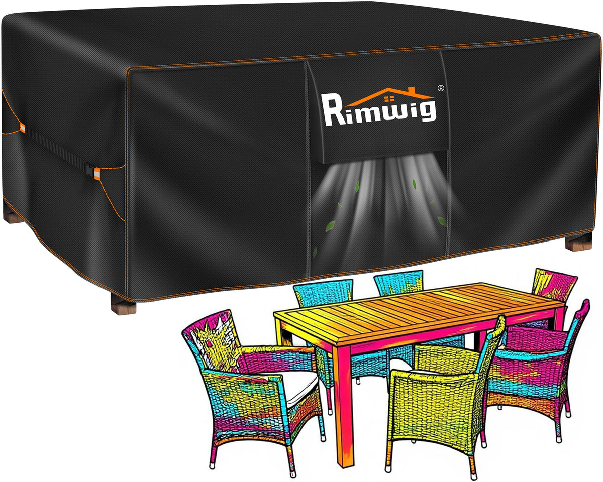 Rimwig Patio Furniture Set Cover front view, black, 85" L x 55" W