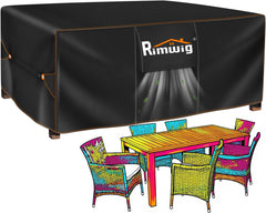 Rimwig Patio Furniture Set Cover front view, black, 85" L x 55" W
