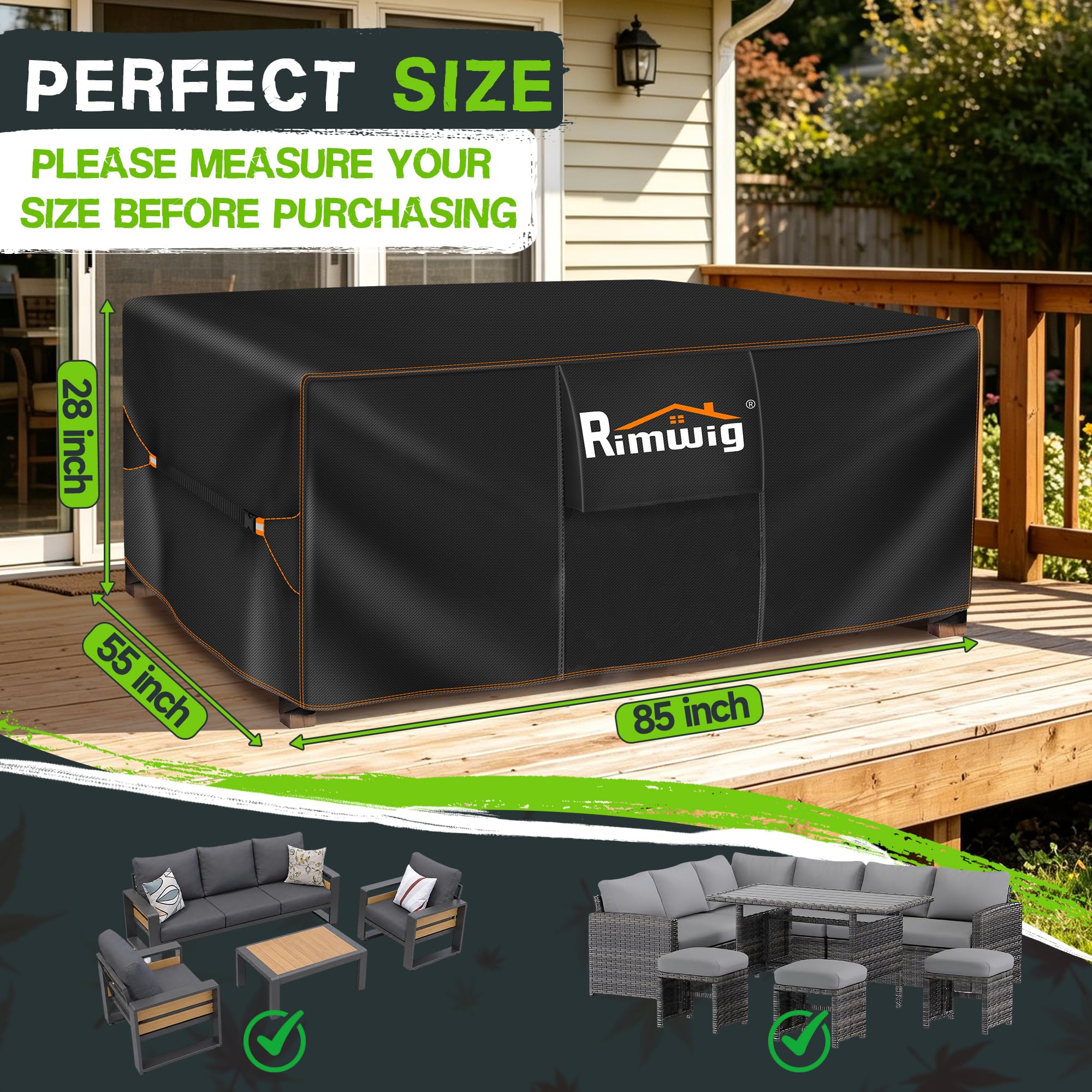 Rimwig Patio Furniture Set Cover side view with storage bag