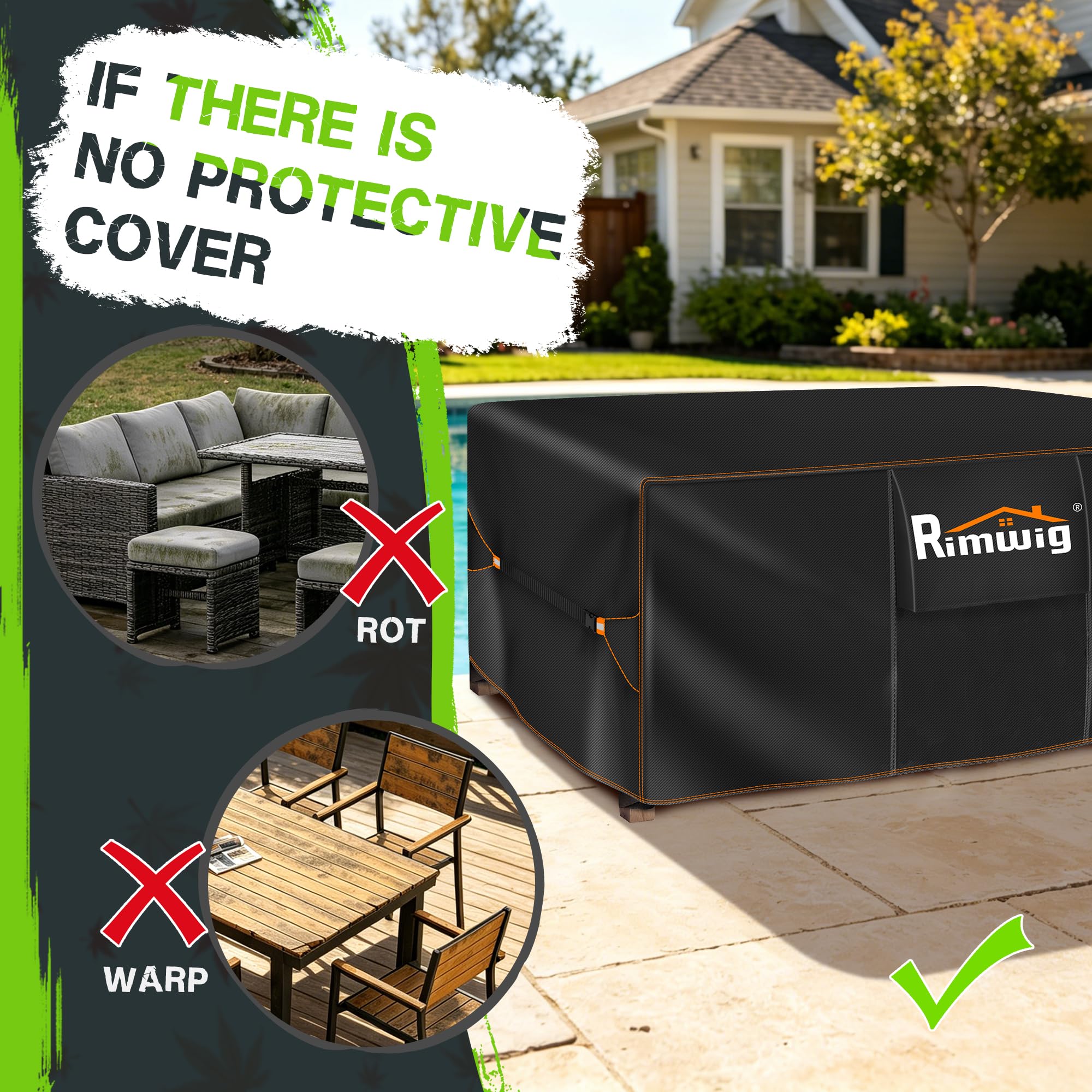 Rimwig Patio Furniture Set Cover with adhesive straps visible