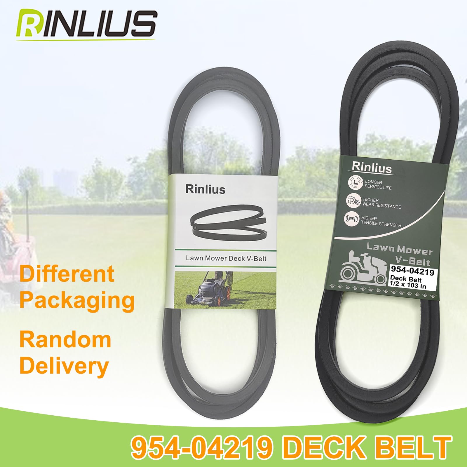 Rinlius Mower Deck Belt 954-04219 close-up view of rubber material