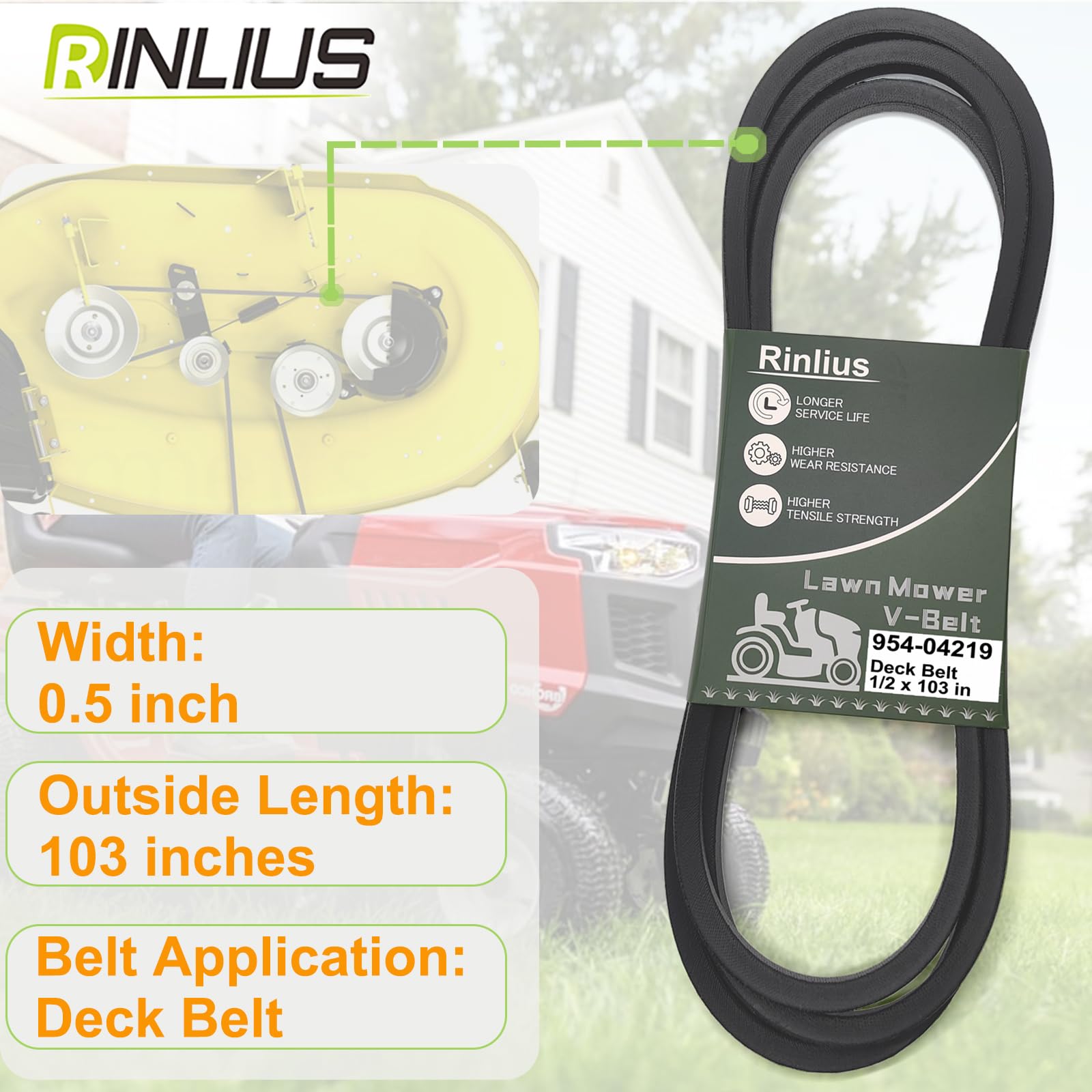 Rinlius Mower Deck Belt 954-04219 suitable for Cub Cadet models