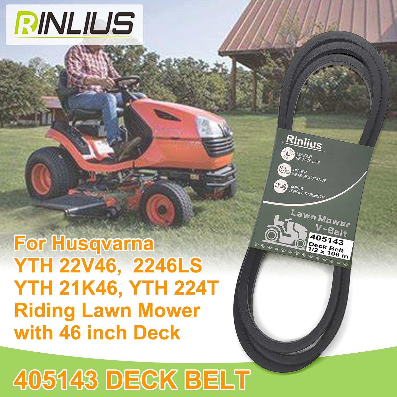 Rinlius Mower Deck Belt dimensions 1/2 inch x 106 inch