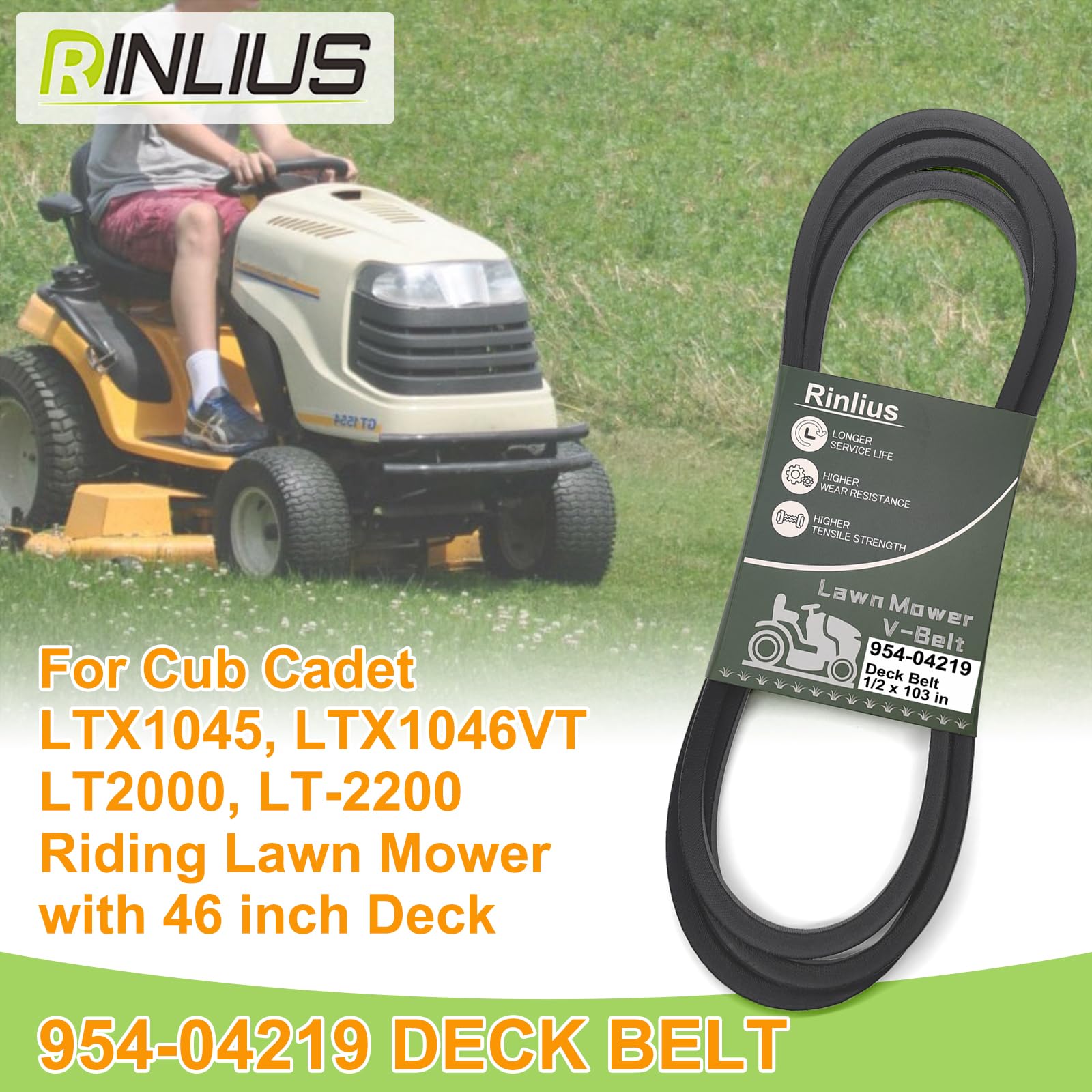 Rinlius Mower Deck Belt dimensions showing 1/2 inch x 103 inch
