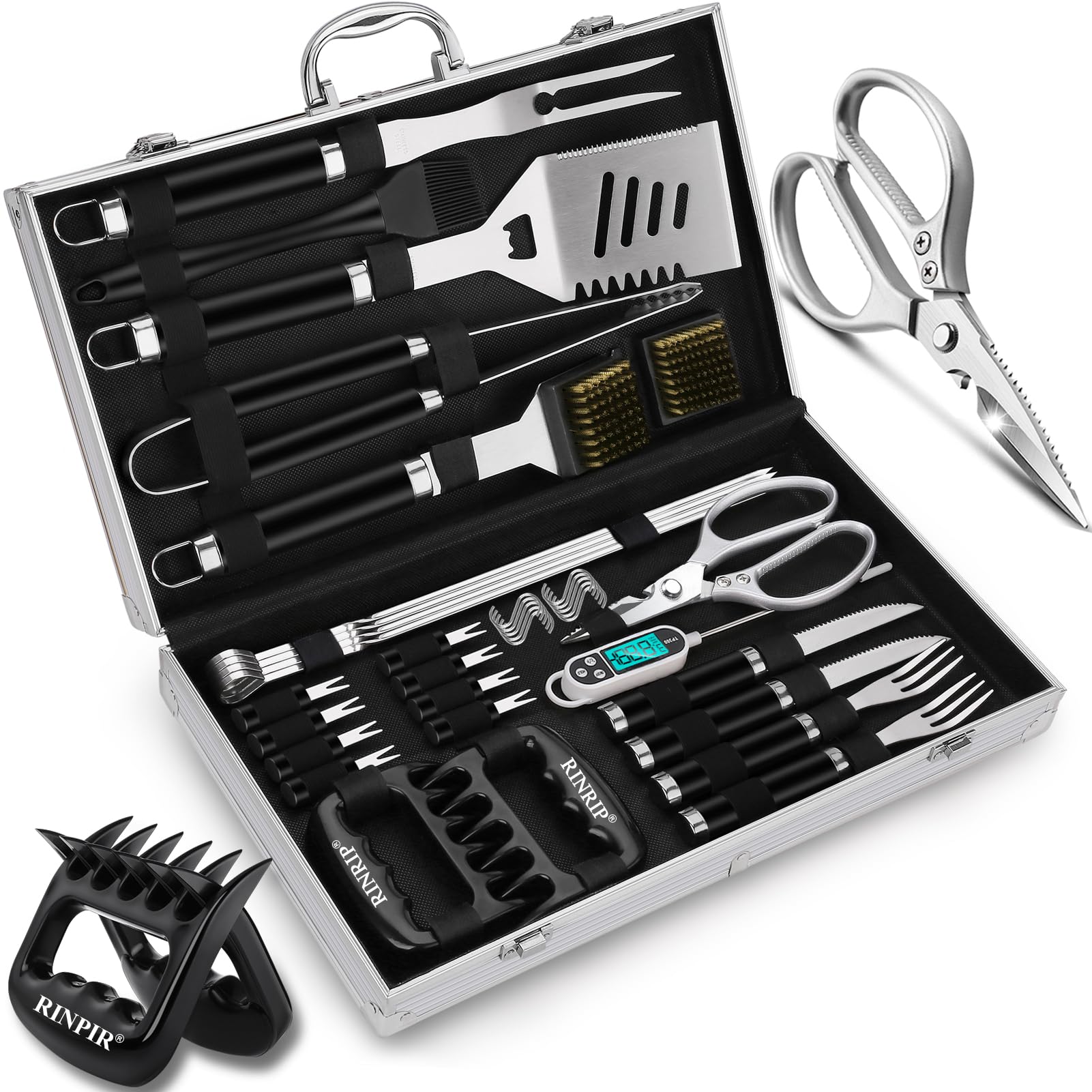 RINPIR 35pcs grilling tool set in aluminum case, black
