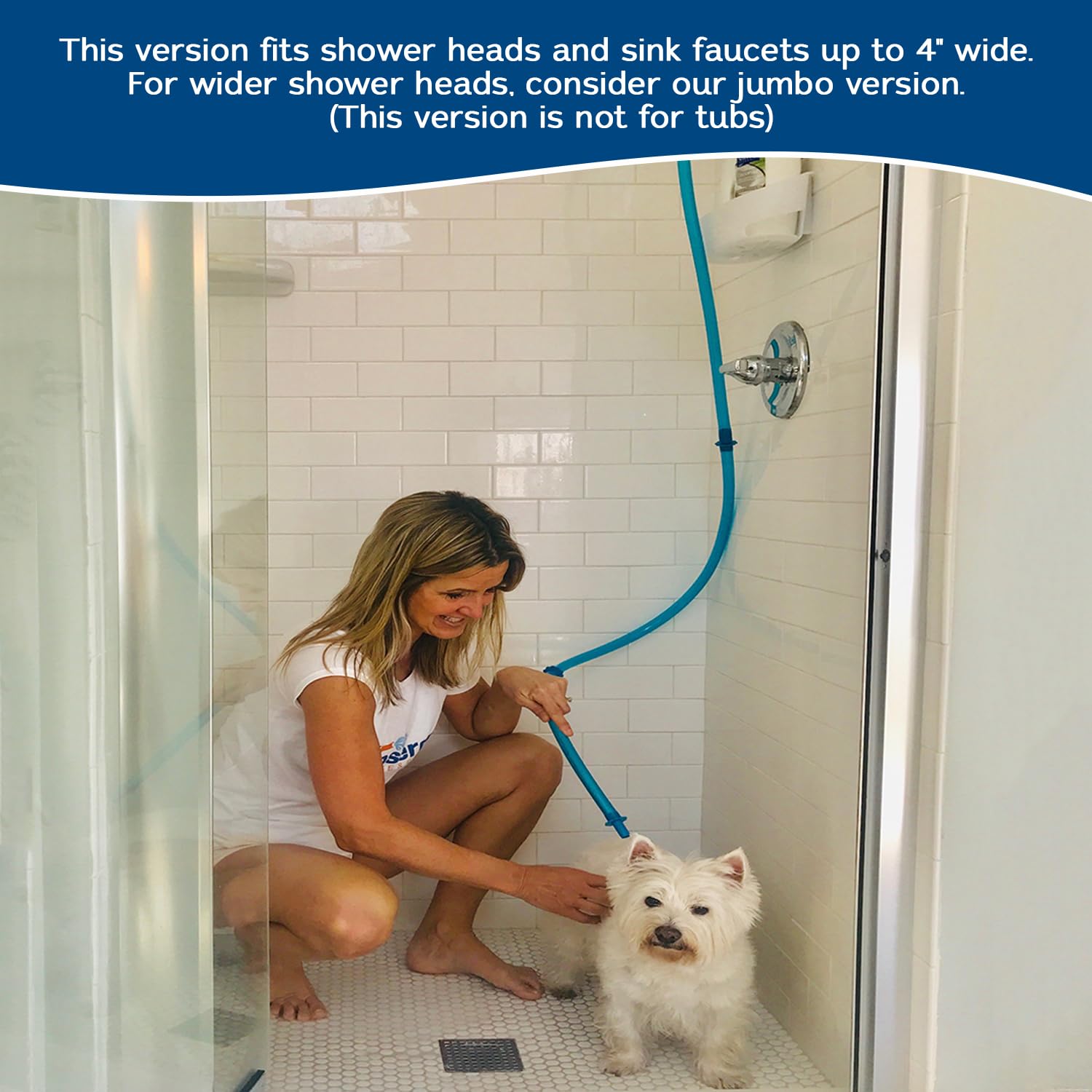 Rinseroo Dog Spot Washer in use, dog being rinsed
