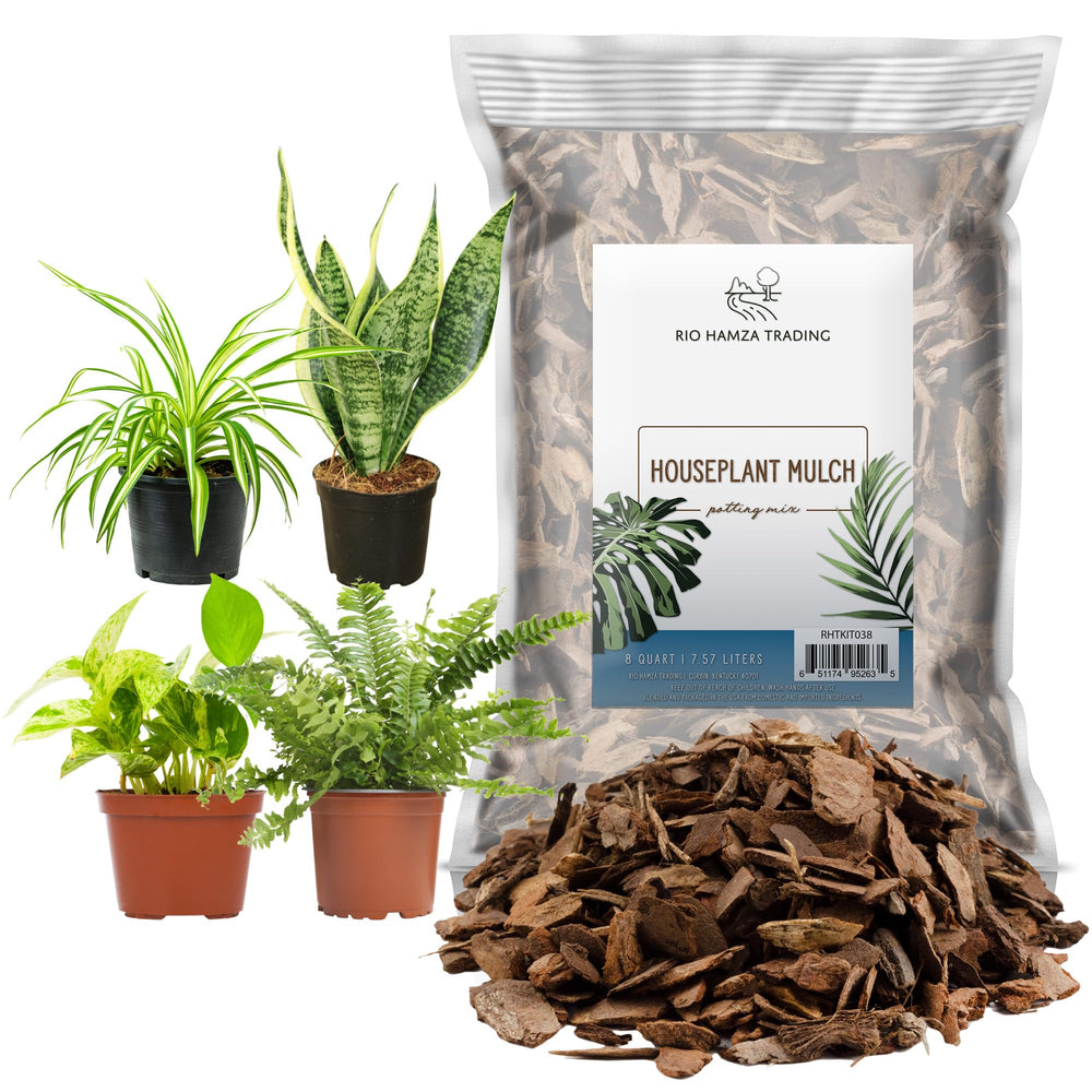Rio Hamza Trading houseplant mulch 8 quarts brown bark chips front view