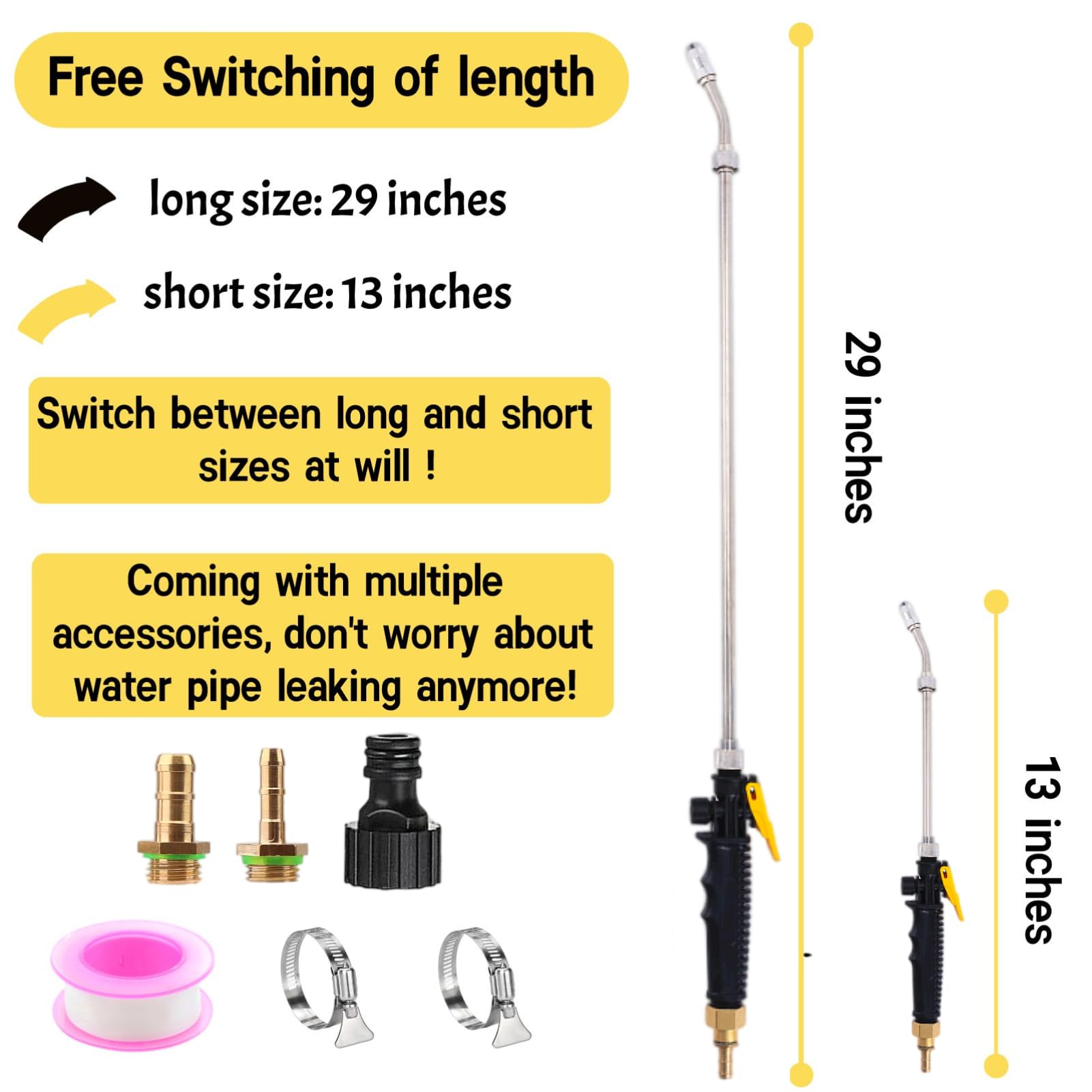 Riomhorry 29'' Sprayer Wand showing rubber handle and brass barb fittings