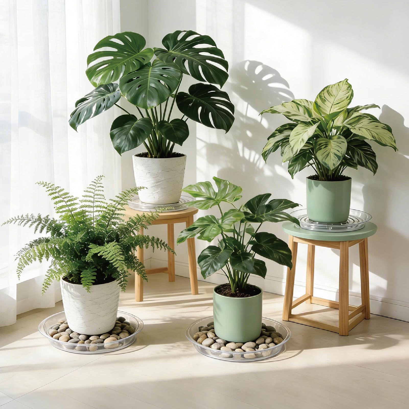 RISHACA plant saucers showing low-profile design for indoor use
