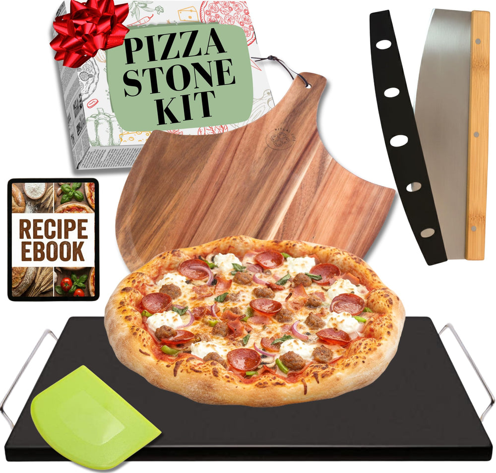 Ritual Life 15-inch Ceramic Pizza Stone with Steel Handles