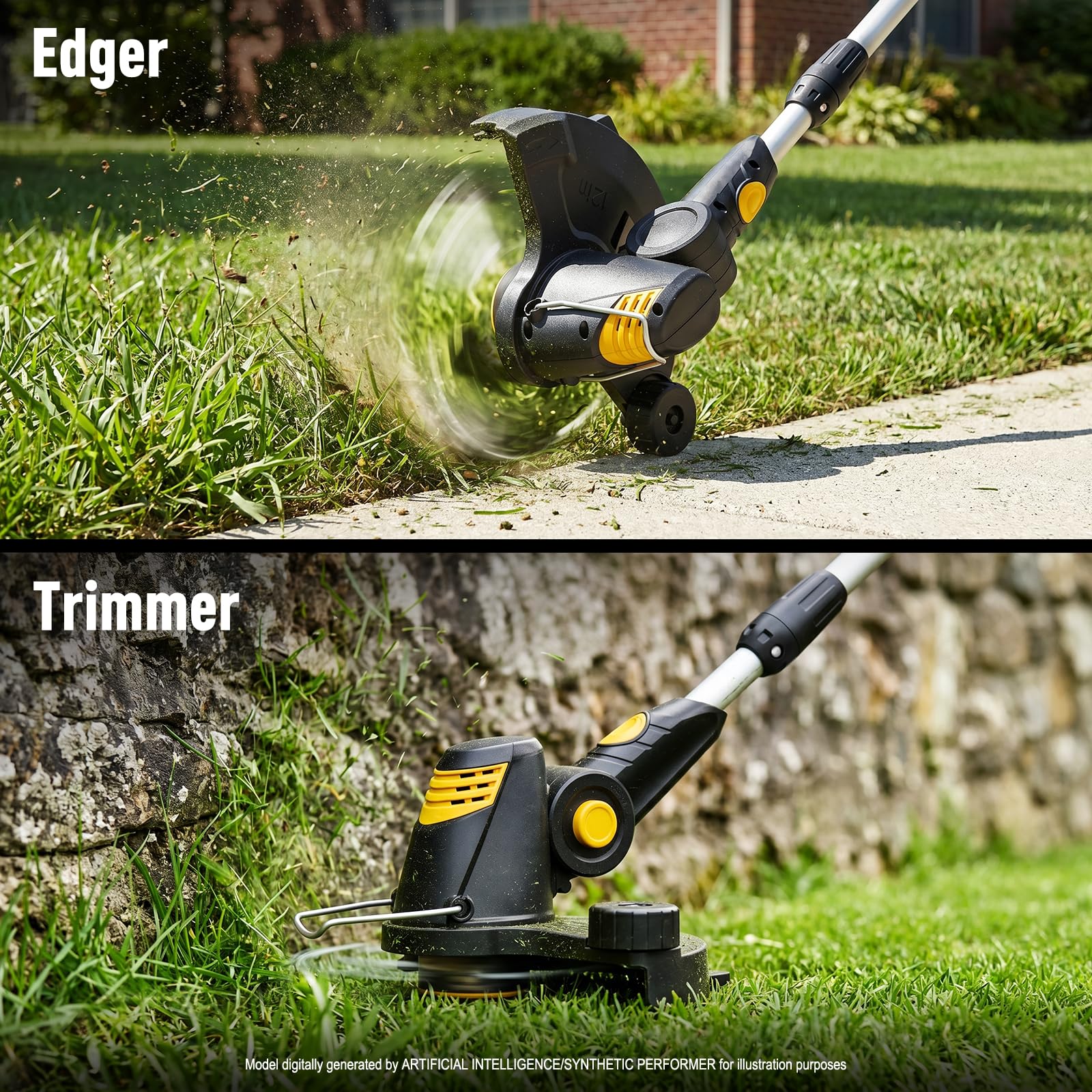 RKBUDOL Brushless Weed Eater with DeWalt 20V battery attached