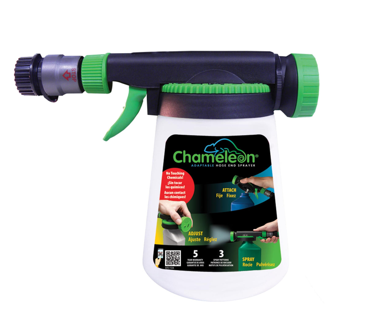 RL Flo-Master Chameleon Hose End Sprayer front view with 32oz refillable bottle