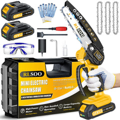 RLSOO Mini Chainsaw front view with yellow finish