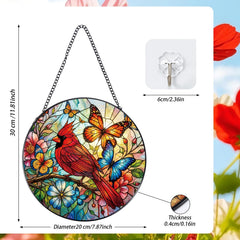 Rngmsi Cardinal Sun Catcher showing colorful butterflies and flowers