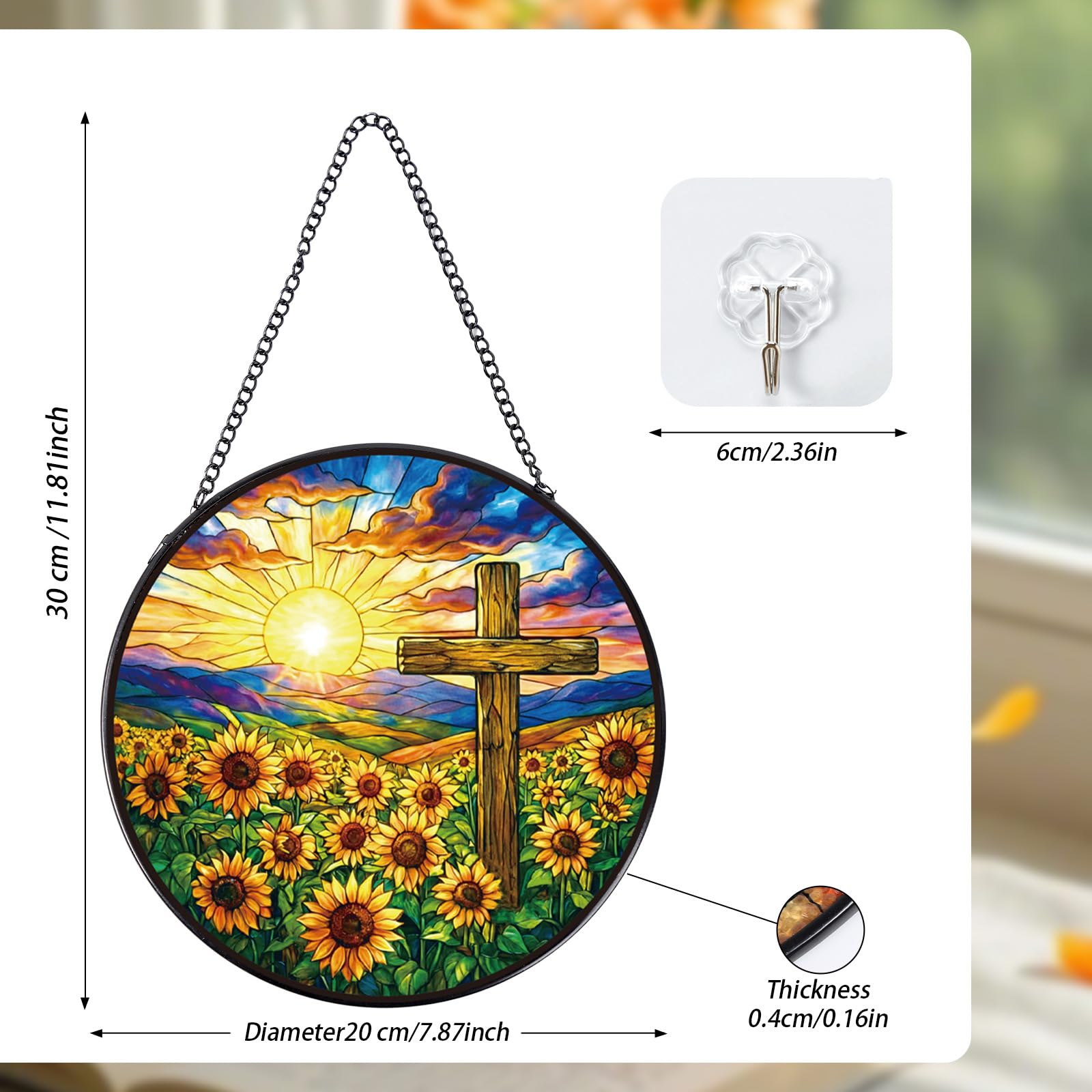 Rngmsi Cross Sunflower Suncatcher displaying vibrant colors