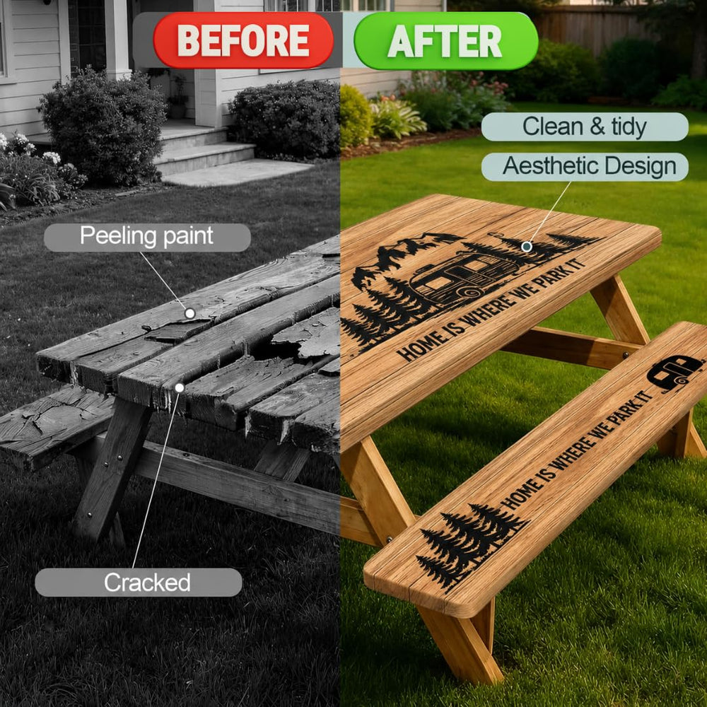 RNOONY 6ft picnic table cover on wooden table outdoors