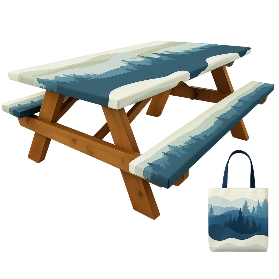 RNOONY 6ft picnic table cover set with bench covers in sky blue