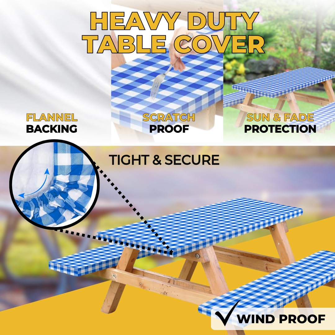 RNOONY Blue Checkered Table Cover set laid out flat