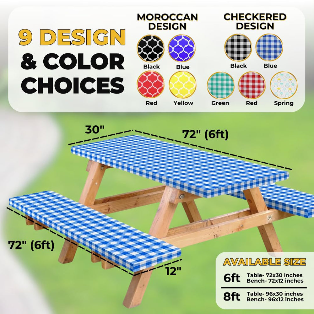 RNOONY picnic table cover on a 6 ft table outdoors