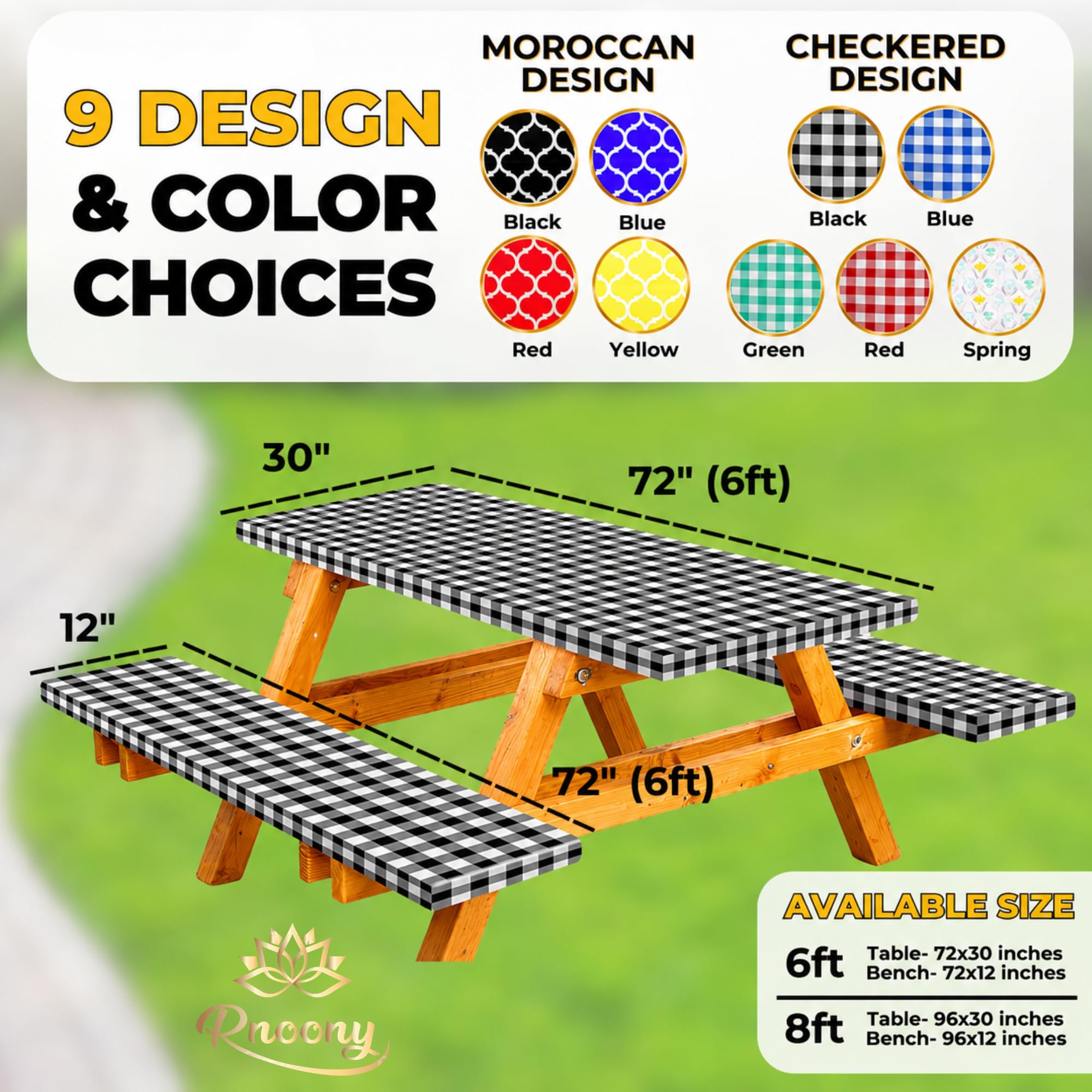 RNOONY picnic table cover with bench covers in carrying bag