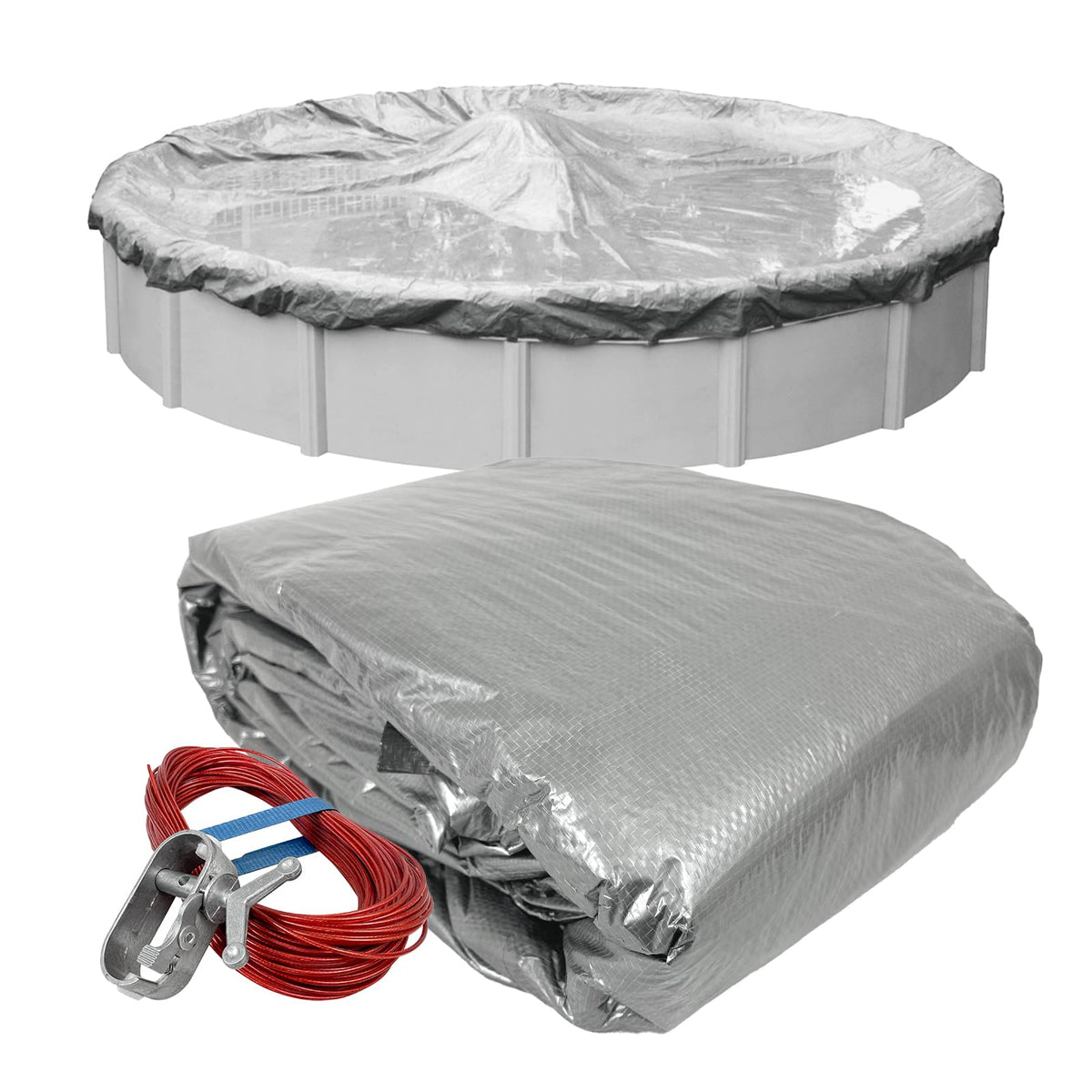 Robelle 12 ft Heavy Duty Pool Cover front view, silver