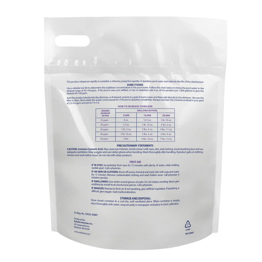 Robelle 7-Pounds Chlorine Stabilizer packaging side view