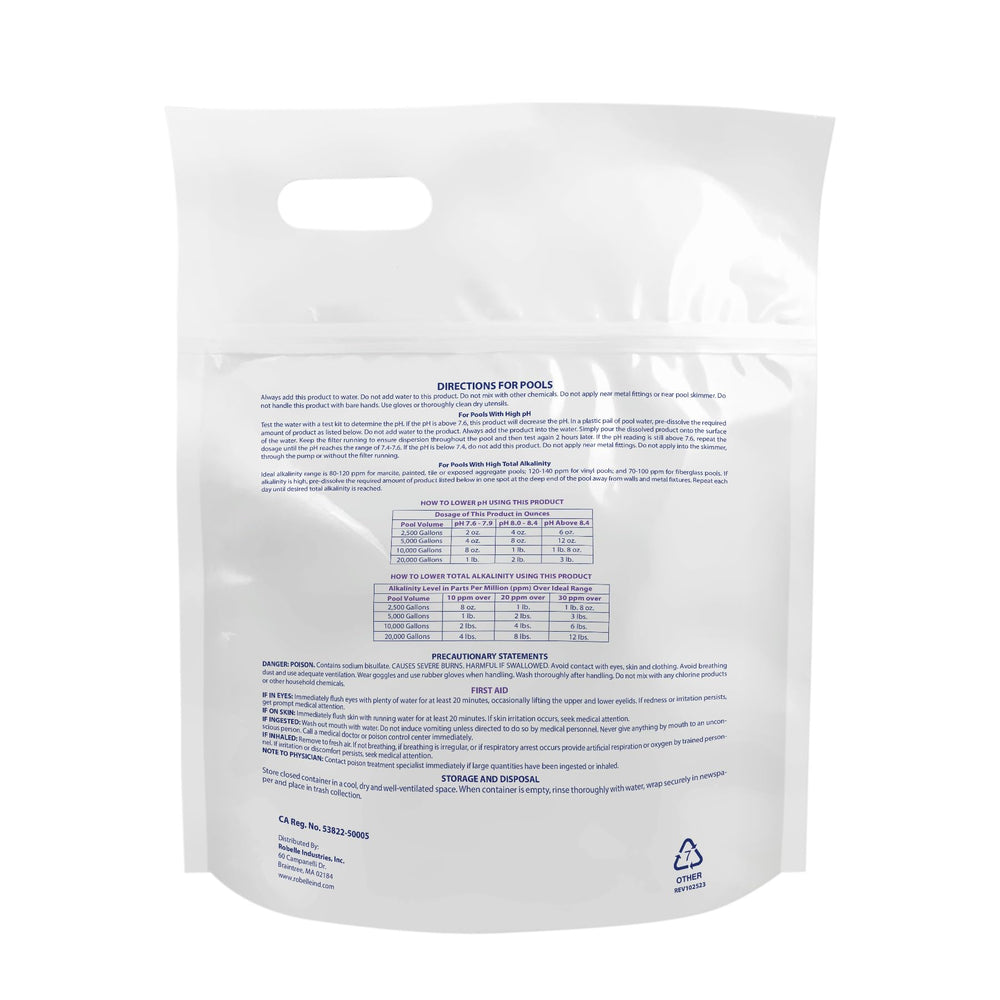 Robelle pH Down powder being dissolved in water
