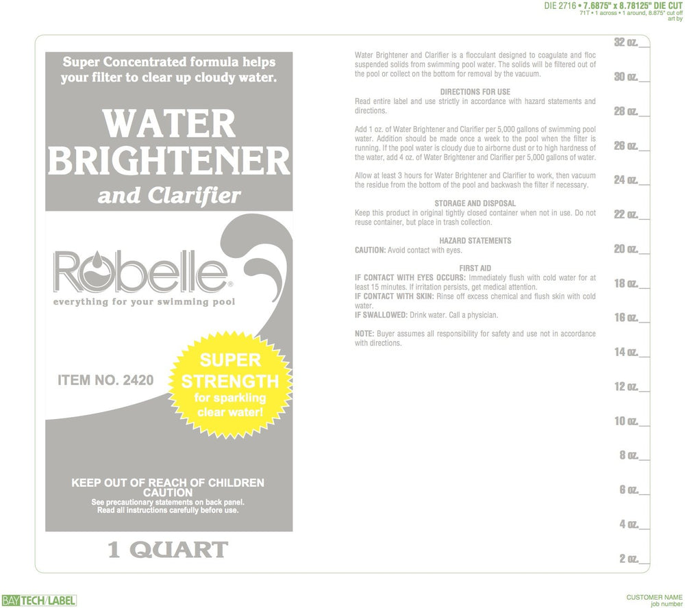 Robelle Water Brightener Clarifier liquid in a pool
