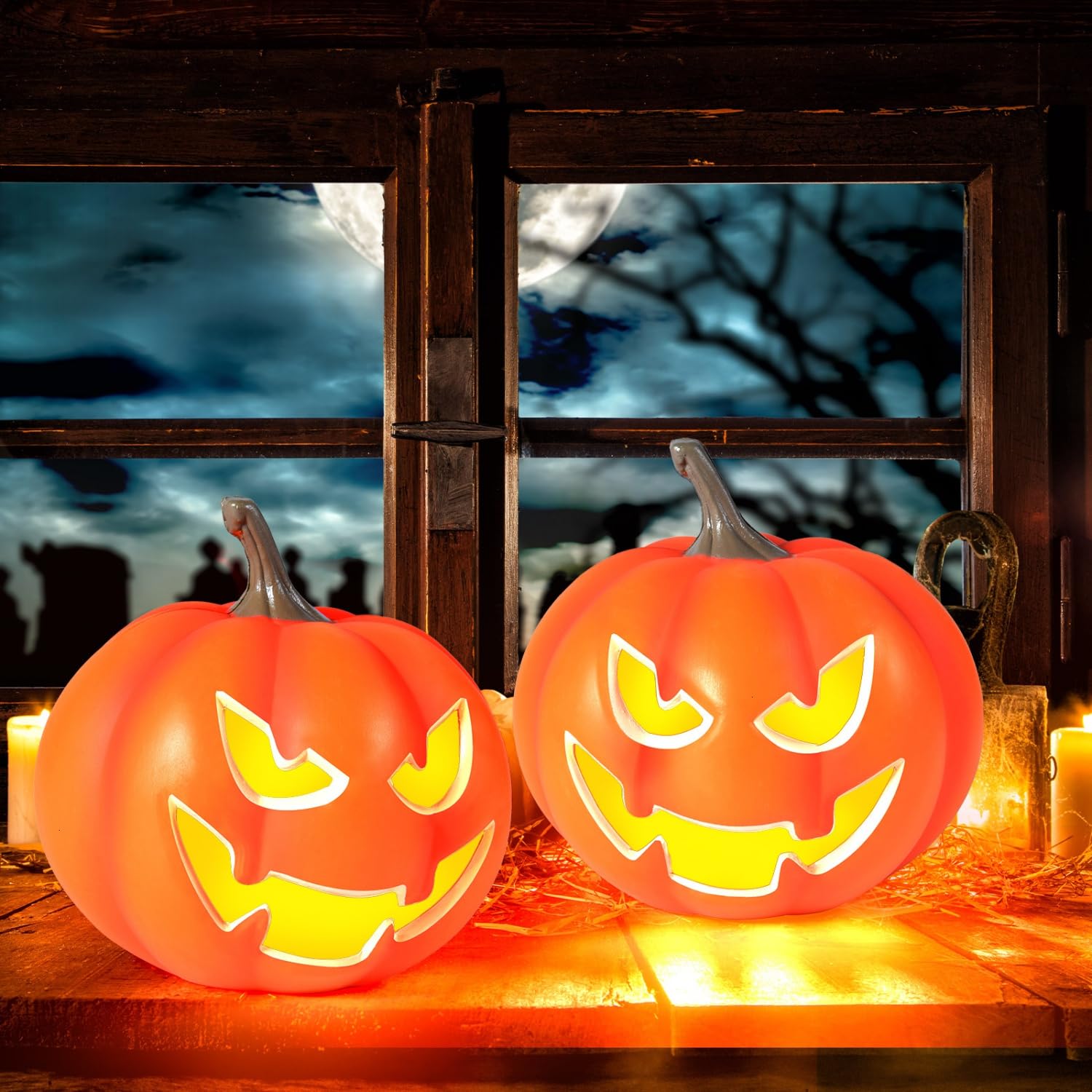 Rocinha 2 Pack Light Up Jack O Lantern Pumpkins together