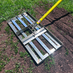 Rocklin Lawn Leveling Rake 22 inch front view with 78 inch handle