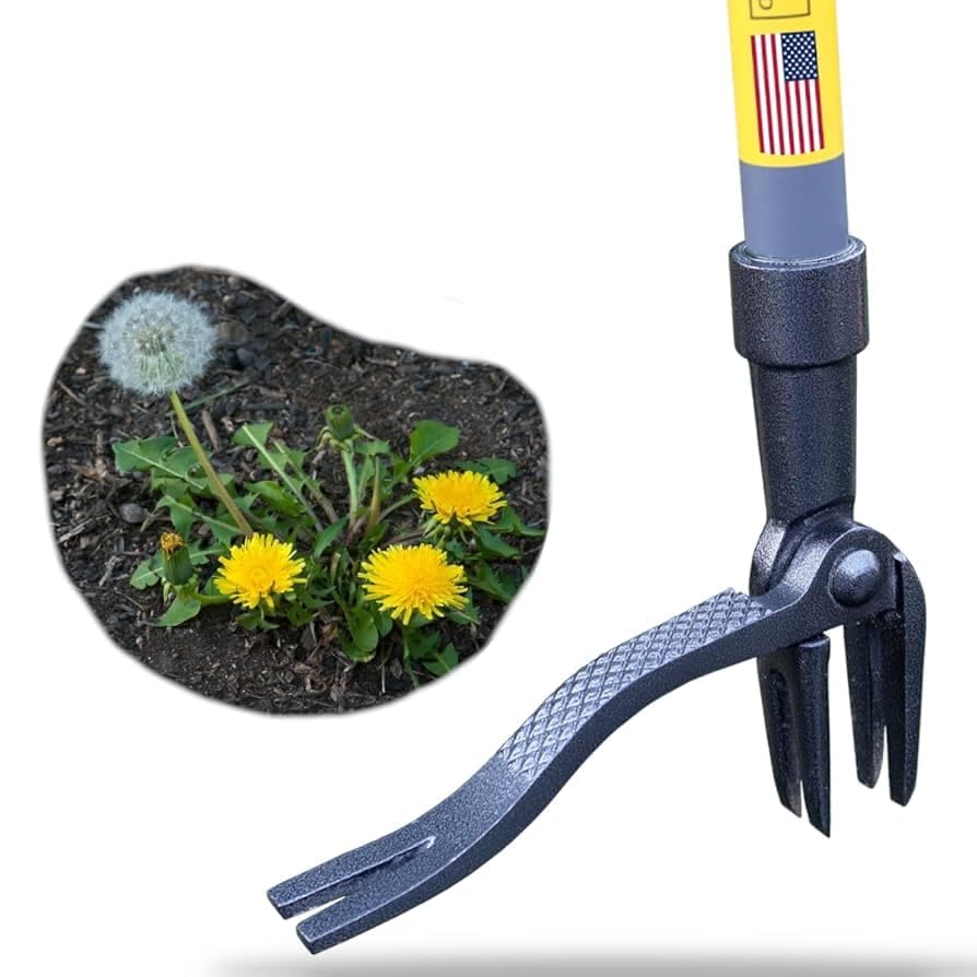 Rocklin Stand Up Weed Puller front view with 4-claw steel head