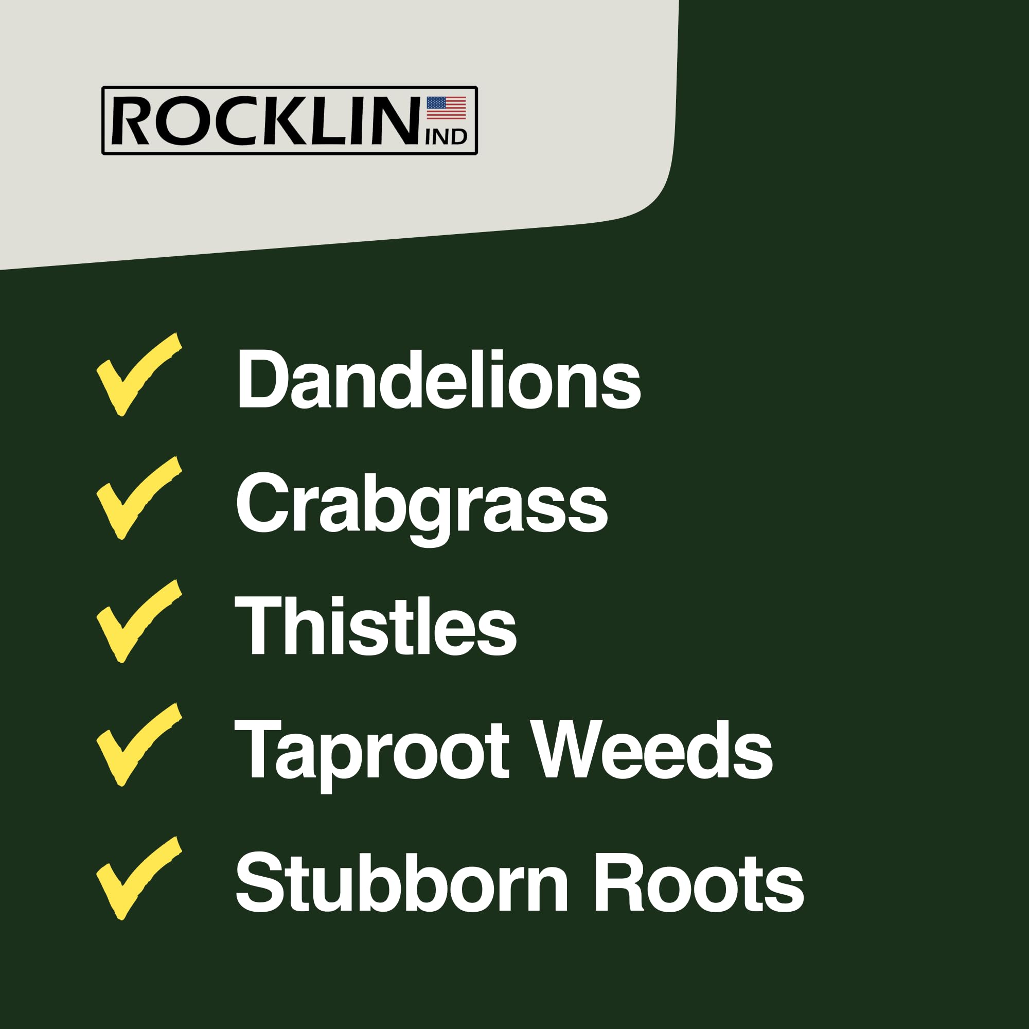 Rocklin weed puller held upright in a garden