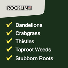 Rocklin weed puller held upright in a garden