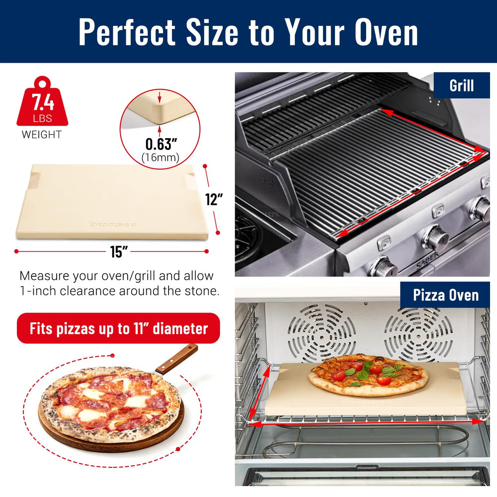 ROCKSHEAT Pizza Stone with built-in handles