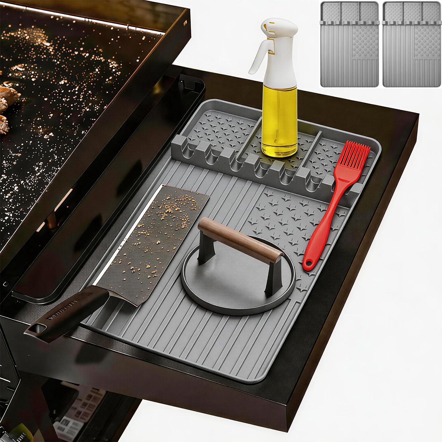 Rodnsurw Silicone Grill Mat 15.5 x 10.5 inches, Grey, front view