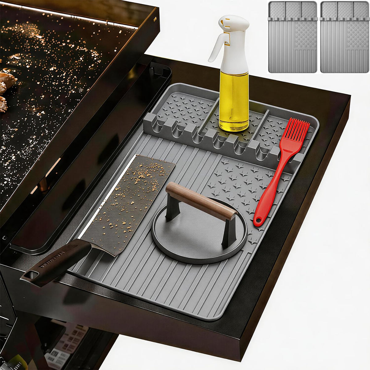 Rodnsurw Silicone Grill Mat 15.5 x 10.5 inches, Grey, front view
