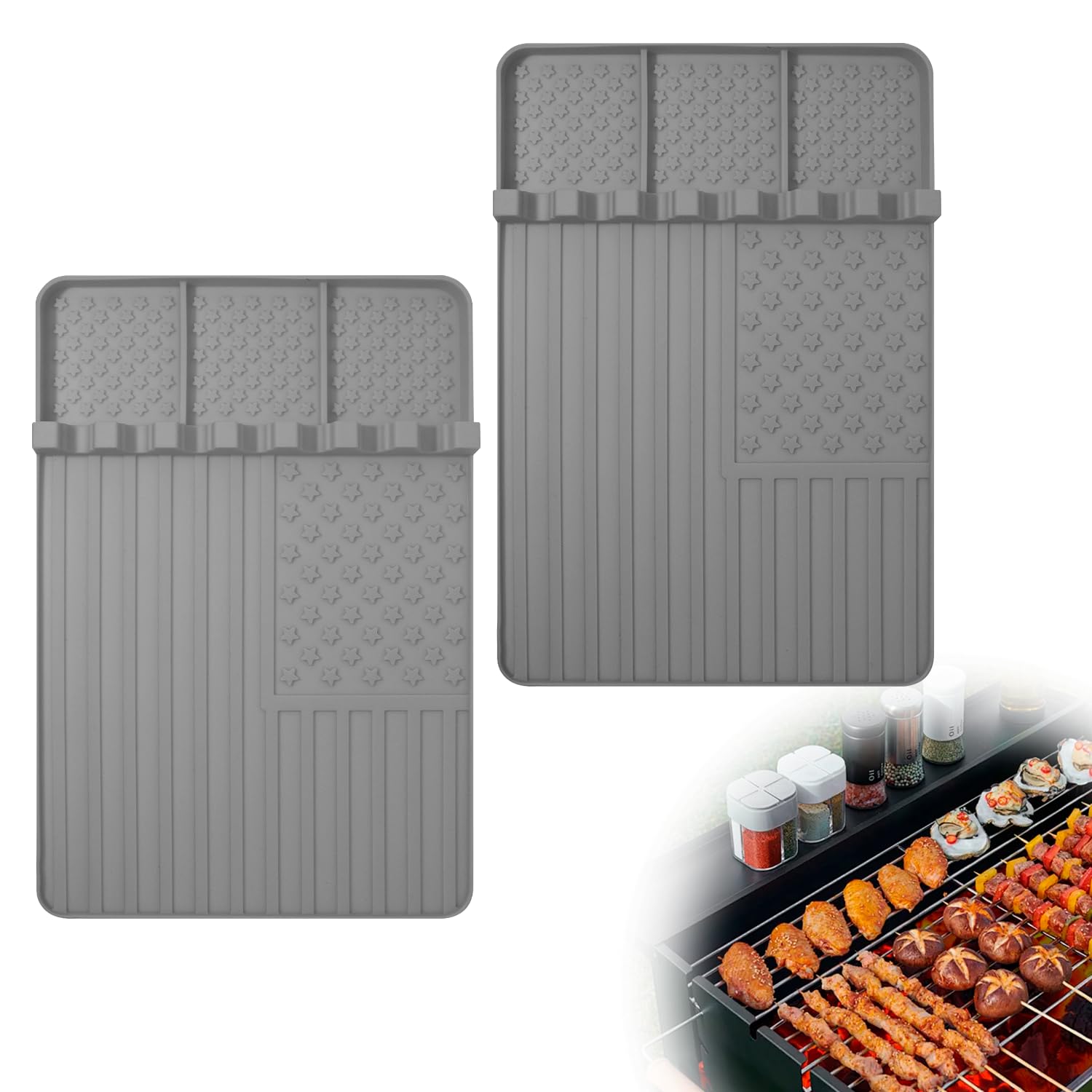 Rodnsurw Silicone Grill Mat alongside various grilling utensils
