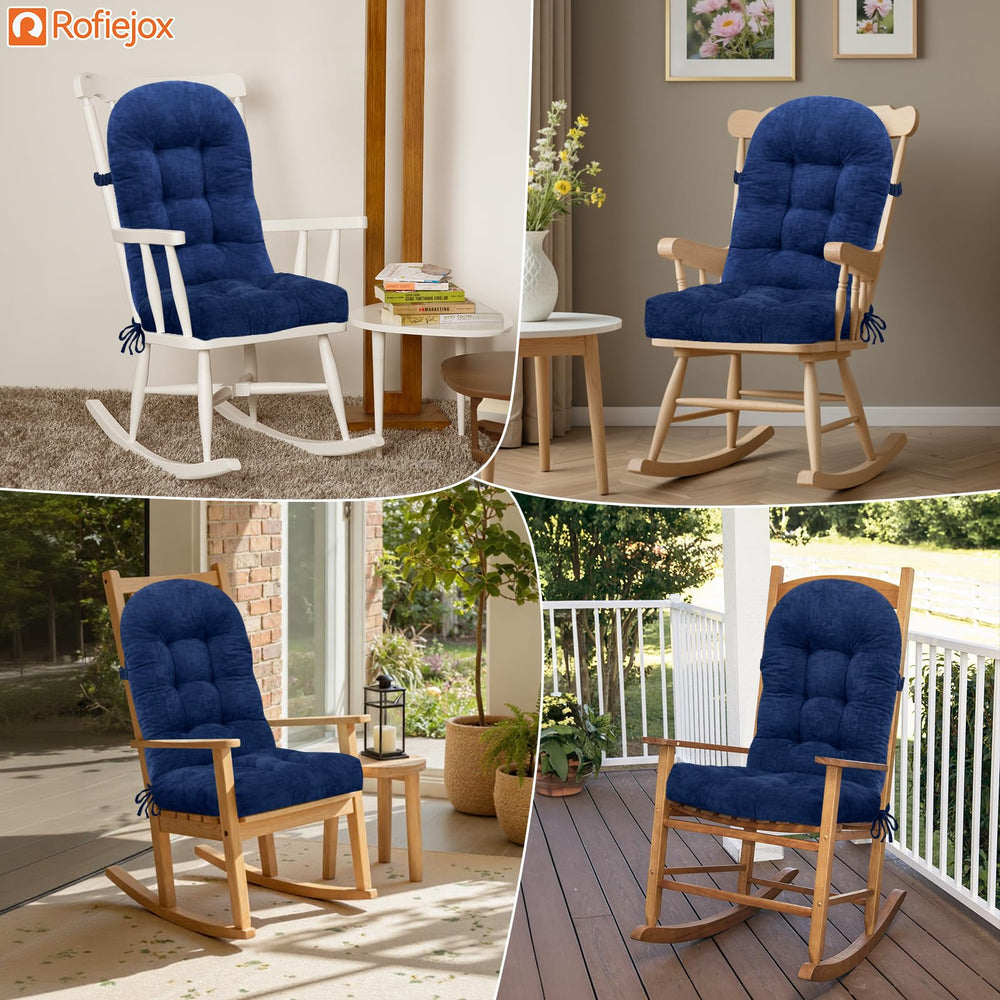 ROFIEJOX Rocking Chair Cushion dark blue, showing non-slip bottom