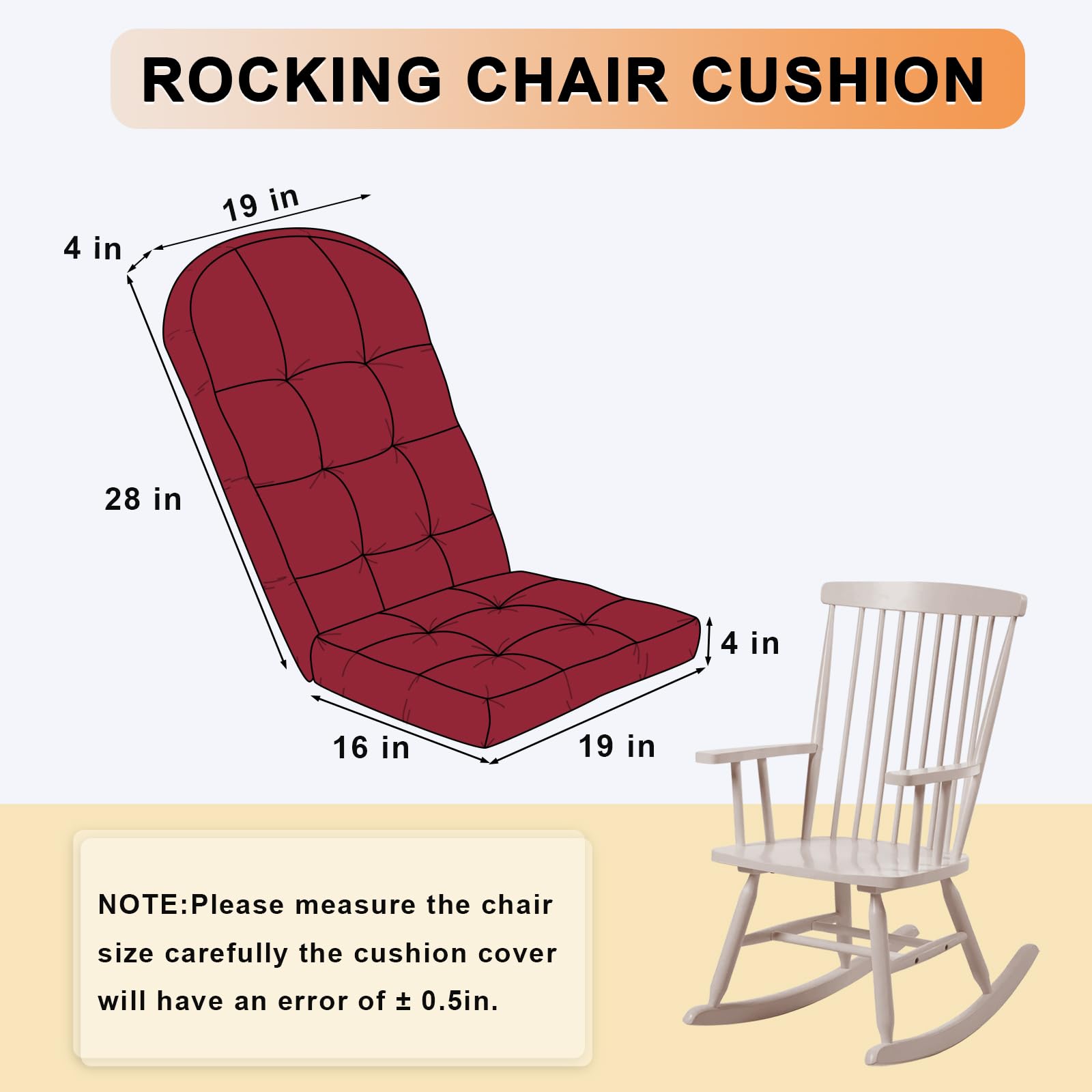 ROFIEJOX rocking chair cushion side view showing thickness and ties