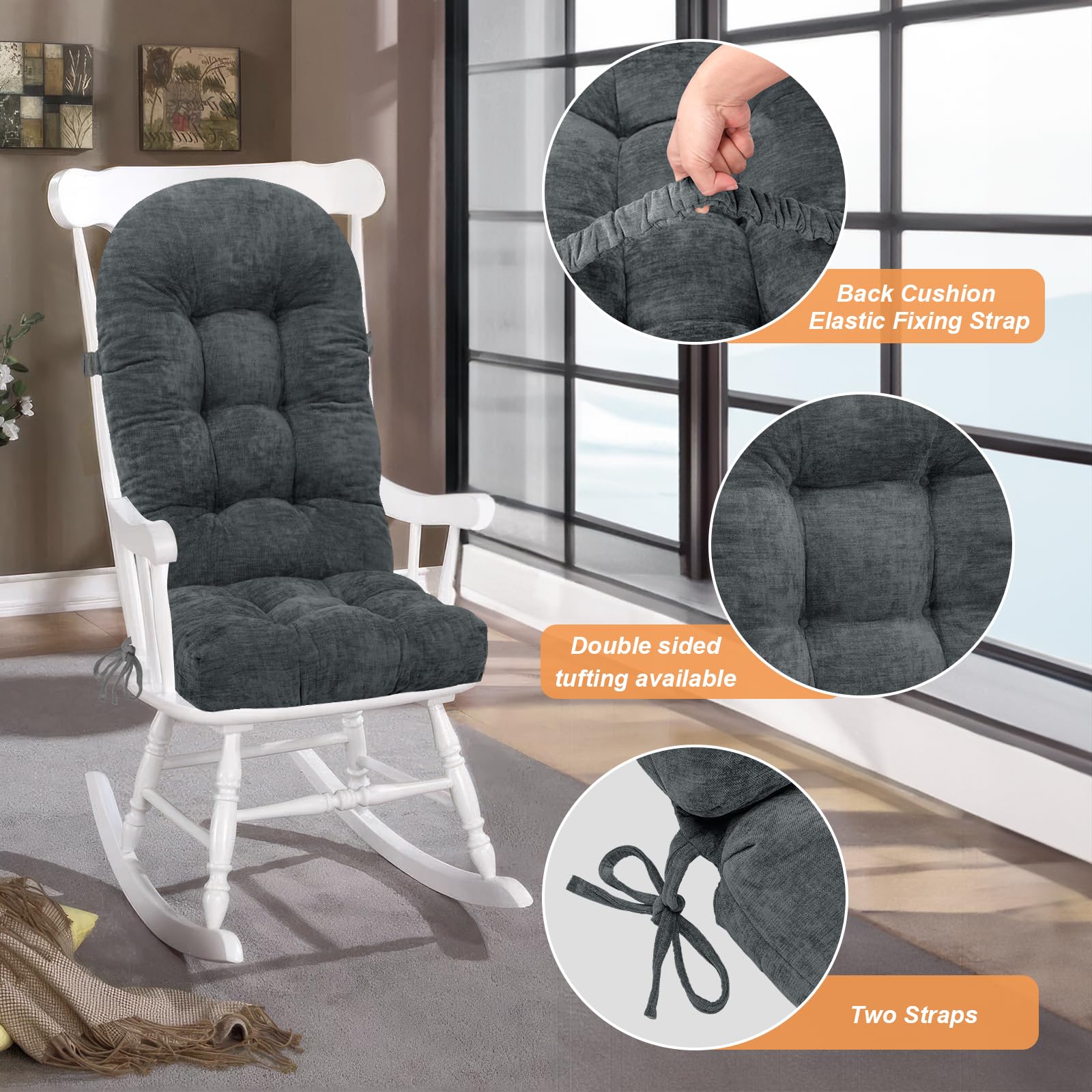ROFIEJOX Rocking Chair Cushion slate gray on rocking chair
