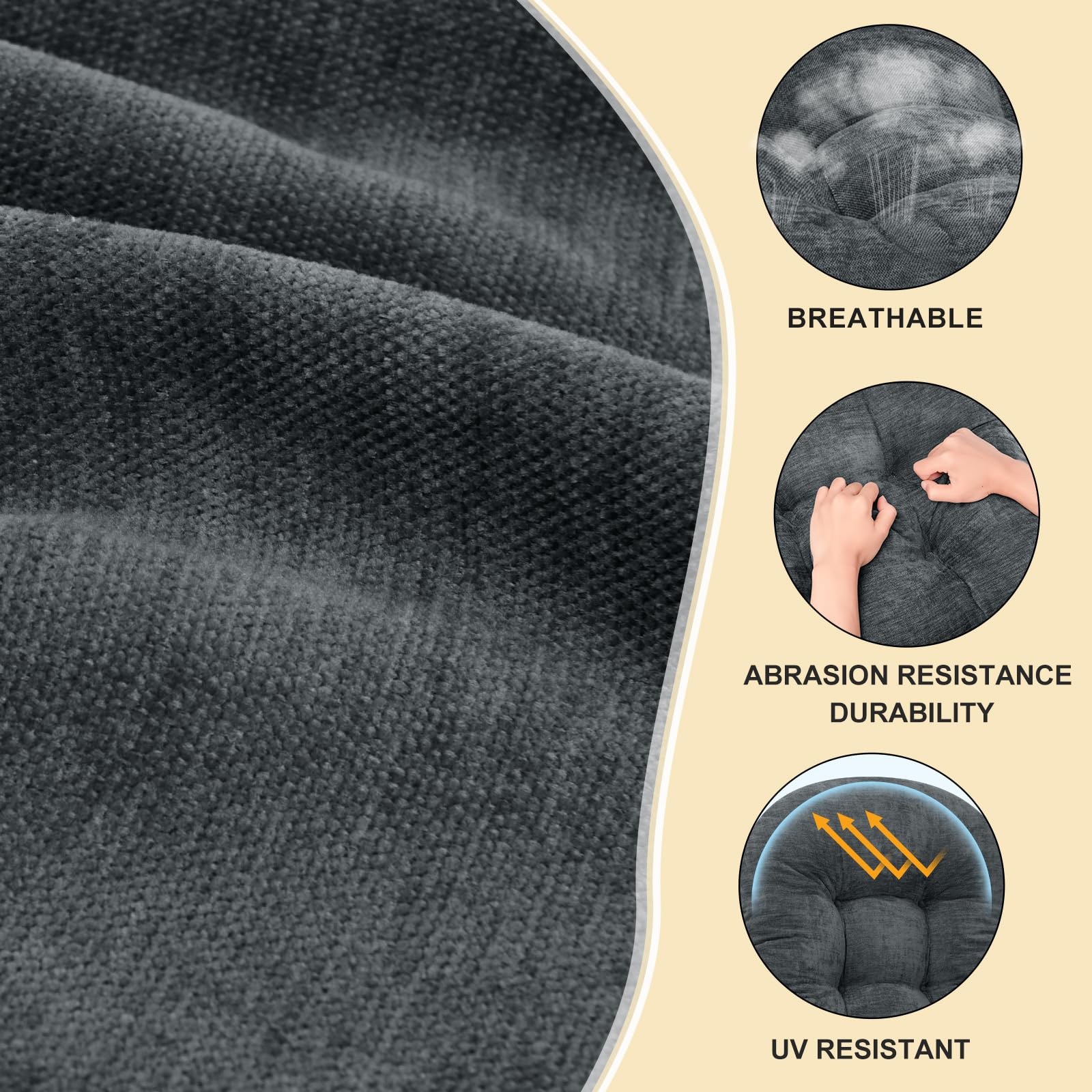 ROFIEJOX Rocking Chair Cushion slate gray side view