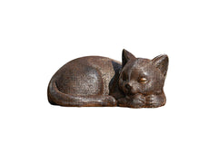 Roman Bronze Sleeping Cat Statue front view