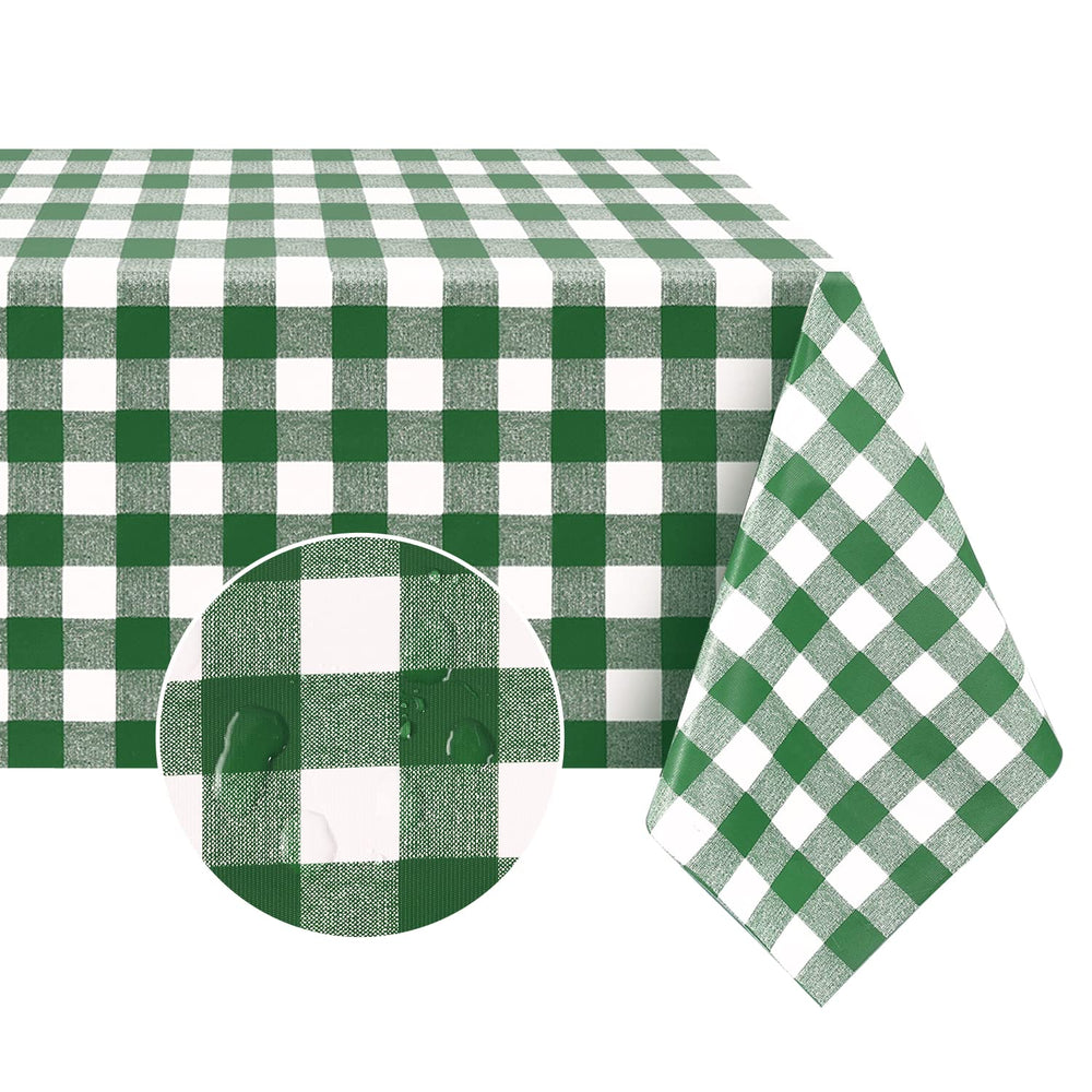 Romanstile 54" x 54" green and white plaid vinyl tablecloth front view