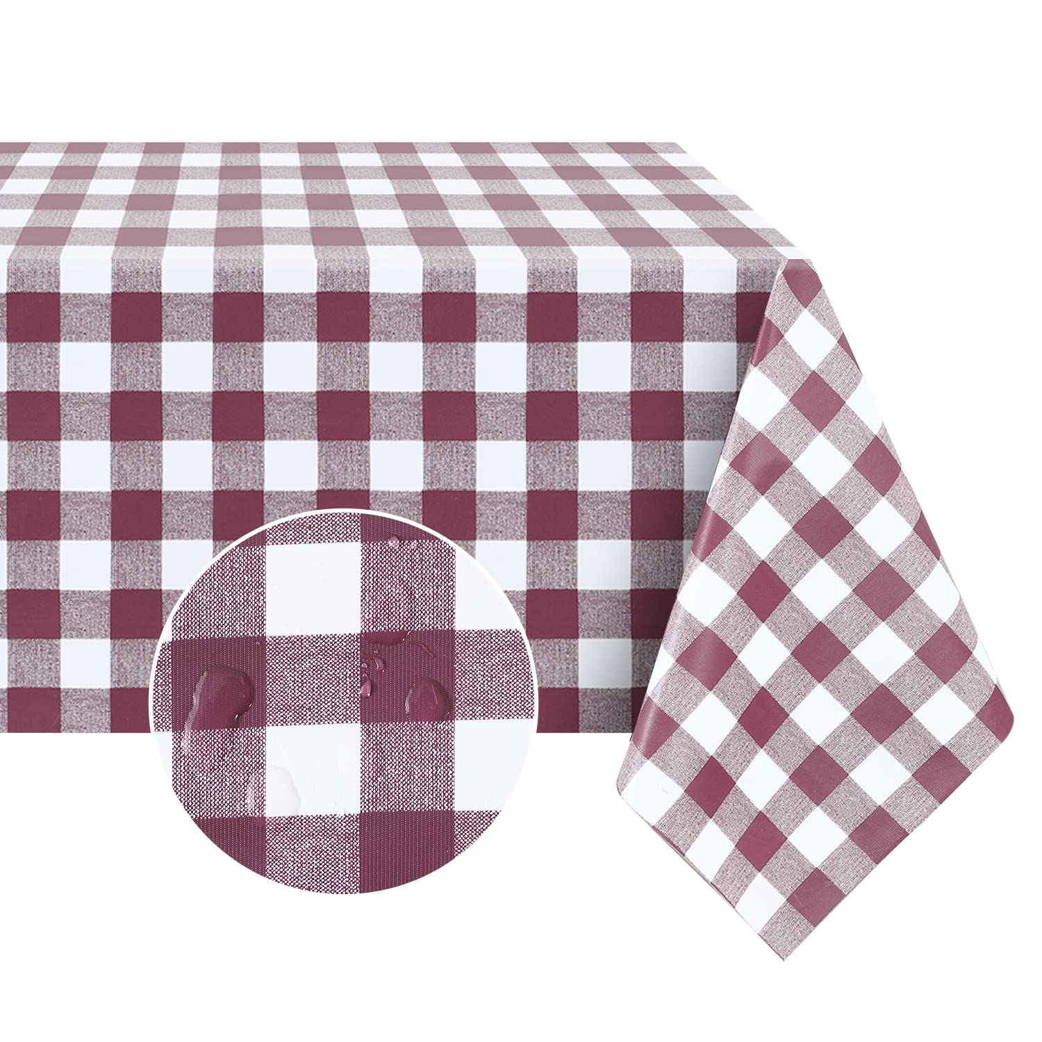 Romanstile Rectangle Vinyl Tablecloth 52 x 70 in burgundy checkered pattern