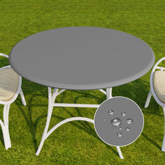 Romanstile Round Fitted Vinyl Tablecloth in Grey on a round table